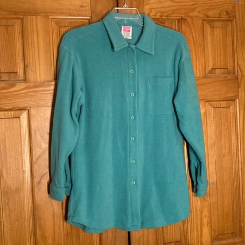 NWOT Hanes Her Way Vintage 80s 90s Fleece Top Long Sleeve Blouse Green M Medium